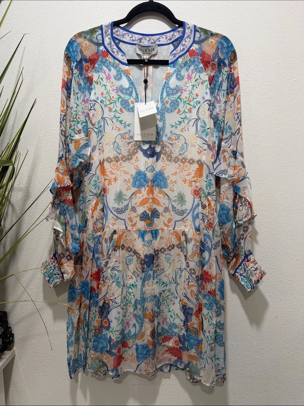 Hale Bob Multicolor Floral Paisley Tunic Dress - Blue, Orange, Red